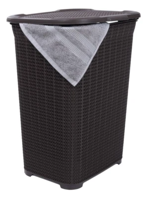 Plastic Laundry Hamper with Lid, Knit Style - Brown, 50 Liter - Image 1 of 4
