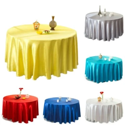 Fitted Round Satin Table Cloth Covers Wedding Party Banquet Tablecloth Polyester - Image 1 of 4