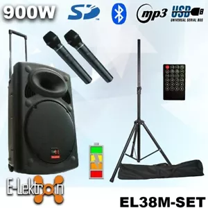 E-Lektron EL38M 15" inch PA Portable Bluetooth Speaker Wireless 2 Mics & stand - Picture 1 of 13