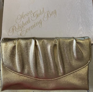 Vintage Avon NEW Polished Gold Metallic Clutch Gold Glitter Evening Bag Original - Picture 1 of 4