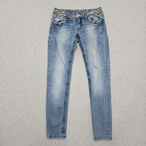 Miss Me Jeans Women's Skinny Embelished Waist And Back Size 27 Low Rise Med Wash - Picture 1 of 12
