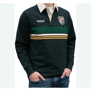 Retro Irish Mens Collared Long Sleeve Straight Hem Rugby Navy Polo Shirt Med. - Picture 1 of 12