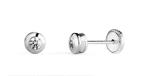 Pendientes oro Blanco 18k 750 Mls. Chatón Y Circonita. 4 MM. - Imagen 1 de 3