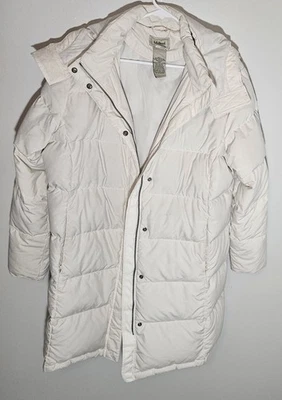 L.L. Bean 女式 XL 奶油连帽羽绒绝缘松饼外套。 36 英寸长。 — 第 1/4 张图片