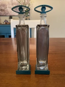 Vintage Glas Öl Essig Flasche 2er Set Italien klar grün silber Metall selten - Bild 1 von 8