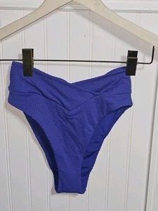 NWT AERIE Textured High Cut Cheeky Bikini Bottom Deep Purple Size S/P - Picture 1 of 7