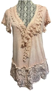 Antique Lace Short Sleeve Tunic Shabby Tee Shirt SzL Hand Dyed Custom Design - Picture 1 of 8