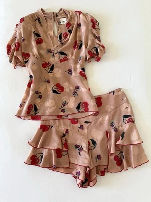 Anna Sui Cherry Silk Blouse Top & Shorts Set 10 - Image 1 of 4