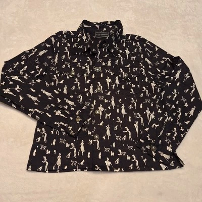 Vintage New Identity Black White Dog Walking Pattern Jacket size L - Image 1 of 4