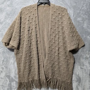 Open Front Cardigan Womens XL* Oversized Tan Brown Fringe Hem Boho Cottagecore - Picture 1 of 8