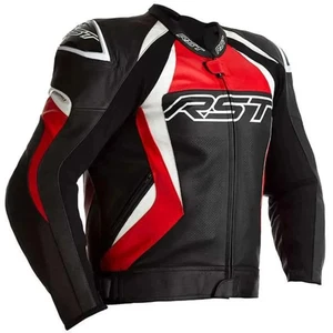 Men's Motorcycle Leather Jacket - Black, Red & White Riding perfect Gift for him - Picture 1 of 6