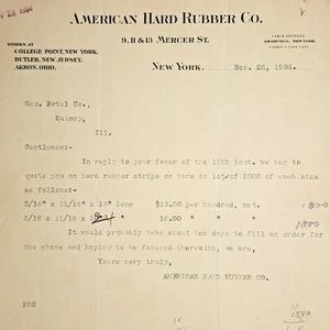 1904 American Hard Rubber Co. New York Receipt Letterhead - Picture 1 of 2