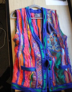 COOGI Australia Multi Colored Vintage Cardigan / 100 %Wool  Sweater Vest Large - Picture 1 of 3