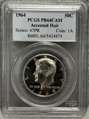 1964 Silver Proof Kennedy Half Dollar Accented Hair 50C PCGS PR64Cam BX50K - Image 1 of 4