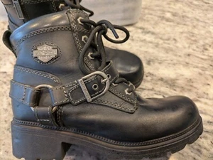 Harley-Davidson Boots - Black Leather Riding Tegan Ankle Boots Ladies Size 6 - Picture 1 of 6