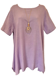 Damas Italiano Collar Top Púrpura Algodón Manga Corta Túnica Talla Única UK 12-18 - Imagen 1 de 6