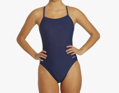 Women's New Dolfin Xtralife Navy Blue V-2 Back Athletic Swim Suit #9615L 22 XS - Image 1 of 4