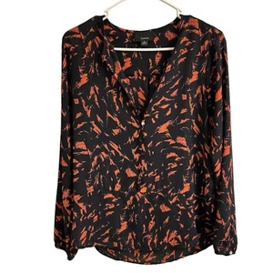 Lumiere Damen Größe SM Langarm Chiffon transparent leicht fließend Bluse schwarz orange - Bild 1 von 12
