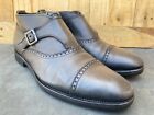Men Salvatore Ferragamo Monk Strap Ankle Boots 10.5 3E Black Leather Shoes