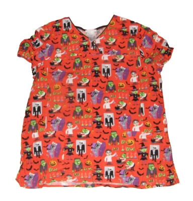 Scrubstar Orange Halloween Monsters Nurse's Scrubs Top Shirt Size L - Image 1 of 2