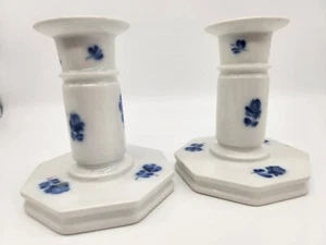 Royal Copenhagen Blue Flowers Porcelain Pair (2) Candlesticks, 4 1/4" #10-3303 - Picture 1 of 7