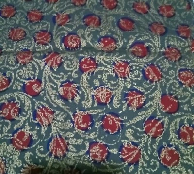 Blue/Red Circles  on Green w/gold accent Cotton Fabric  1/2 yard   T169 - Image 1 of 2