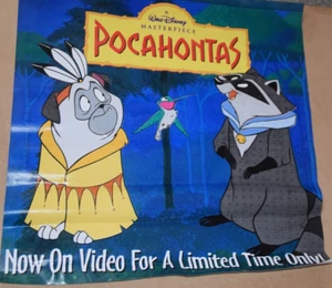 Disney POCAHONTAS Vintage 1996 Original Vinyl Banner NOW ON VIDEO 1996 23x23" - Picture 1 of 7