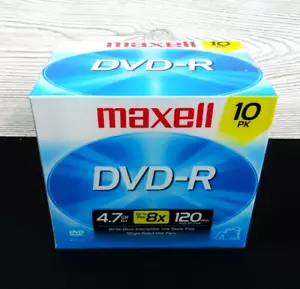 NEW Maxell DVD-R 10pk 4.7GB 8x 120mins. Write Once Single Sided Inscriptable - Picture 1 of 5
