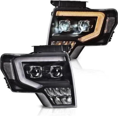[Fits HALOGEN] FULL BLACK For 2009-2014 Ford F150 LED DRL Projector Headlamps - Image 1 of 4
