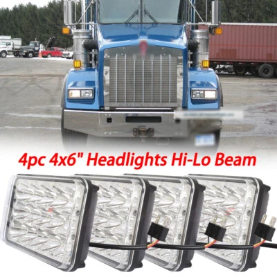 4pc 4x6" Headlights Hi/Lo Beam Headlamps Fit Kenworth T800 T400 T600A W900 - Image 1 of 4