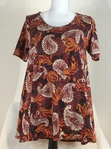 LuLaRoe Size XXS Tunic Top Shirt Blouse Orange Yellow Red Print Short Sleeve - Picture 1 of 5