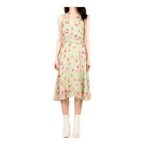 De colección años 90 Robbie Vestido Abeja Seda Chifón Halter Colorido Floral Vestido de Fiesta - Imagen 1 de 7