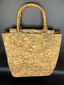 VINTAGE DAVID DART GENUINE CORK SHOPPER HANDBAG BAMBOO HANDLES GUC - Picture 1 of 5