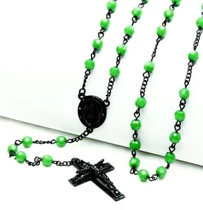 Collar Rosario Cuentas Verdes Negro Guadalupe y Jesús Cruz 28" HR 600 BKGR - Imagen 1 de 3