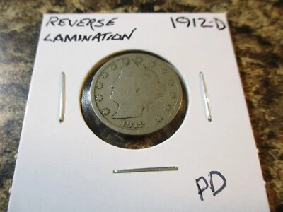 1912-D V NICKEL LAMINATION REVERSE     PD - Image 1 of 3