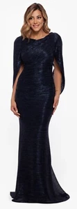 Betsy & Adam Elaine Long Metallic Crinkle Cowl Neck Back Dress NWT sz 16W Blue - Picture 1 of 6