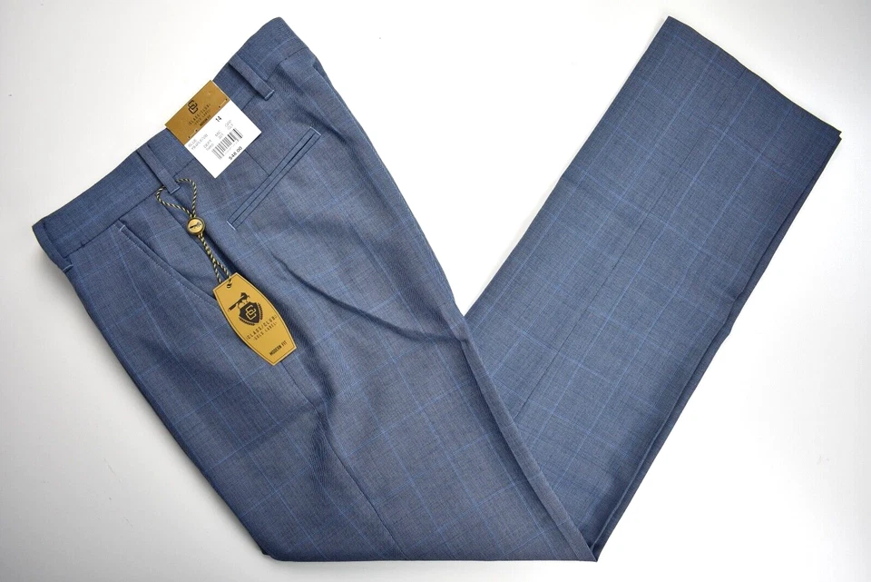 Pantalón Clase/Club Etiqueta Dorada Ajuste Moderno Azul Cuadros Lana Frente Plano Talla: 14 Foto 1 de 4