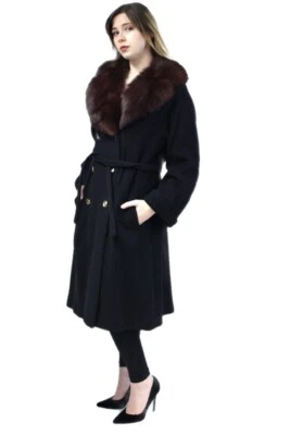 Vintage 70s Riva Matlick Black Cashmere Coat Red Fox Fur Collar M/L - Image 1 of 4