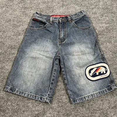 Pantalones Cortos Vintage Ecko Unltd Niños 12 (24x10) Azul Denim Pantalones Cortos Grunge Y2K Patinador Foto 1 de 4