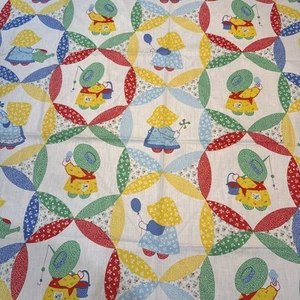Sunbonnet Sue Wedding Ring Cheater Quilt Fabric Floral Flour Sack 44"W 1 Yd - Picture 1 of 7