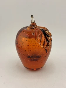 Vintage Murano Style Bullicante Bubbles Amber Orange Apple Heavy Paperweight - Bild 1 von 5