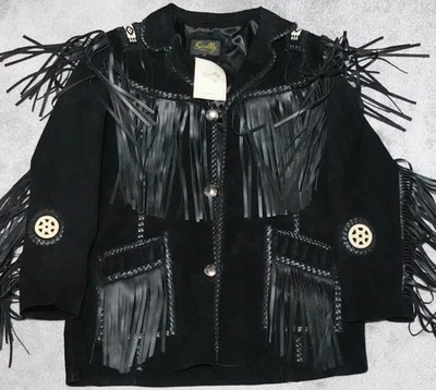 Scully Leather Suede Western Fringe Jacket Men's Size 44 Black Snap MSRP $399.95 - Image 1 of 4
