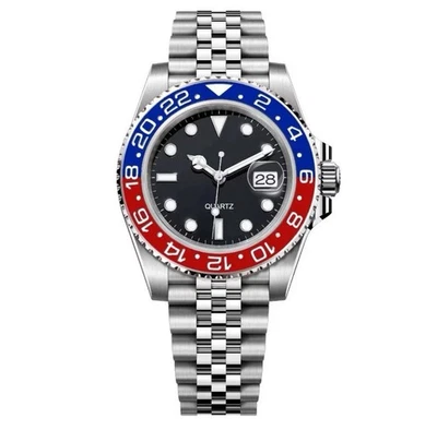 Reloj GMT Cuarzo Bisel Pepsi - Deportivo y Elegante (Plateado, Azul y Rojo) Foto 1 de 4