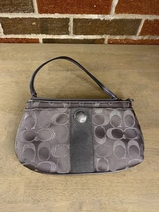 Coach Signature C Logo Silber Grau Jacquard Reißverschluss Kalbsleder Clutch Geldbörse Tasche Geldbörse - Bild 1 von 10