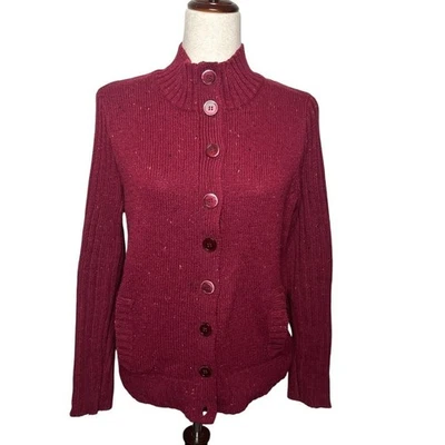 Studio Works Petite PL Button Front Knit Cardigan Sweater Maroon Wool Blend Y2K - Image 1 of 4