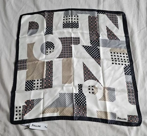POLLINI 26" Silk Scarf Modern Polkadot Design With Spellout ITALY Square New NWT - Picture 1 of 9