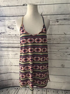 NWOT CL 22 Womens Tank Top Sz M Aztec Print Strappy Blouse Pink Tan Green - Picture 1 of 6