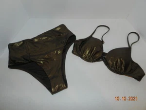 Bikini Victoria's Secret Metálico Bronce Con Aros Natación Cintura Alta Parte Inferior S  - Imagen 1 de 4