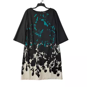 New Directions Damen schwarz Blumen Etuikleid 3/4-Ärmel Reißverschluss hinten Größe 16 neu mit Etikett - Bild 1 von 11