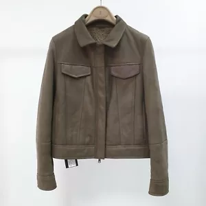 Chaqueta de cuero de oveja Brunello Cucinelli marrón gris talla 38 - Imagen 1 de 10